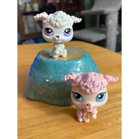Littlest Pet Shop Authentic #48 #101 White Pink Poodles Purple Blue Eyes Read - Picture 1 of 14